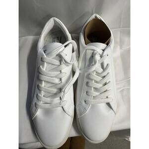Thousand Fell White Leather Sneakers with Green Heel Accent